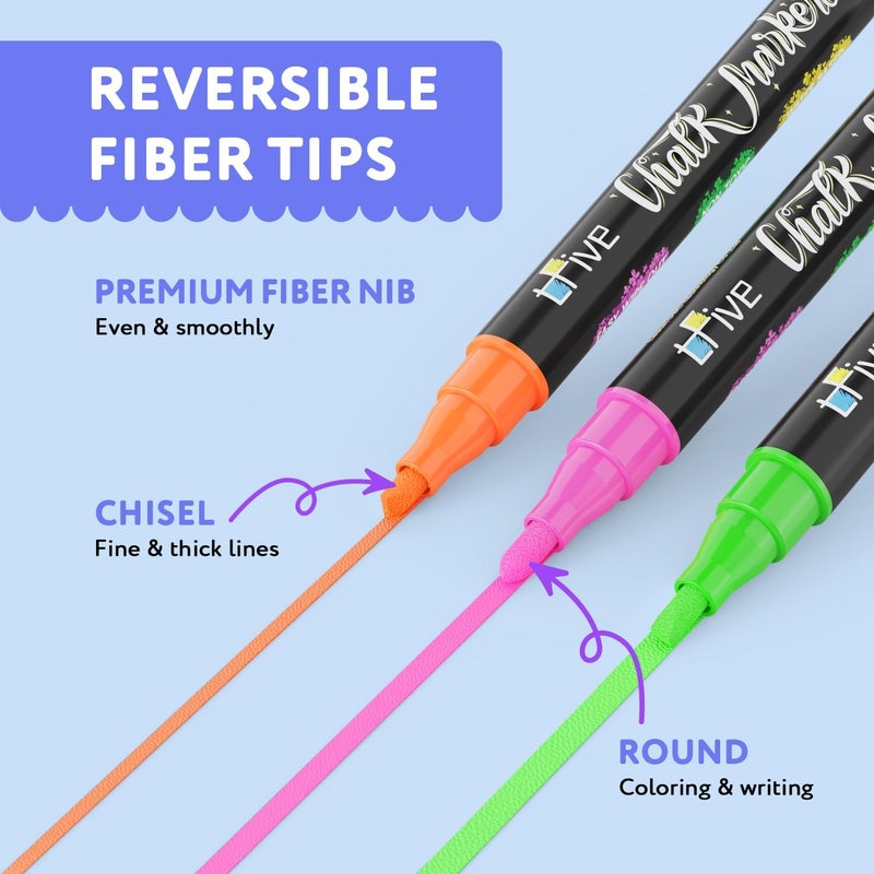TFIVE Red Liquid Chalk Markers - 2 Pack Bright Colors Erasable Chalk Marker Pens, Reversible Tip, Non-Toxic, for Chalkboards, Signs, Glass, Easy to use Chalk markers TF800 - Image 3